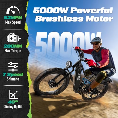 5000W Dual Motor Electric Bike with 60V 32AH Battery 26x4 Fat Tire Full Suspension 7-Speed Gear C5483