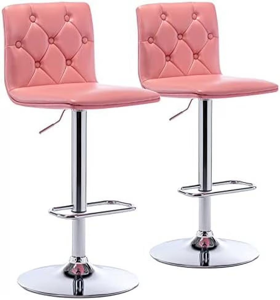 Tufted Adjustable PU Leather Swivel Barstools with Back Armless Counter Height Chairs Y839886