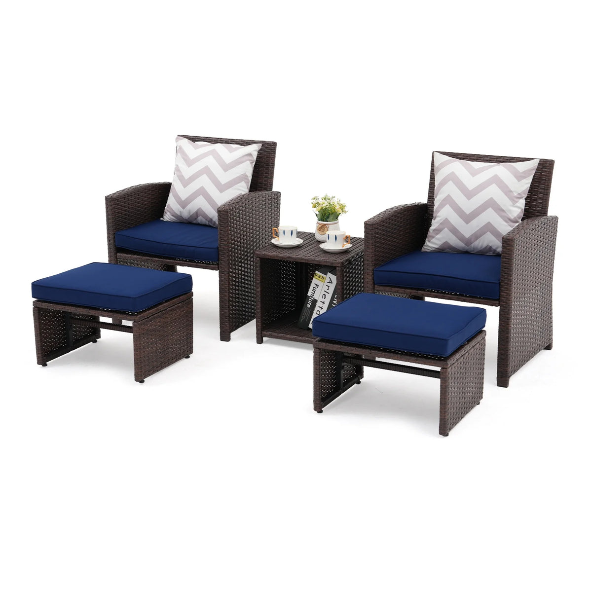 5 Pcs Wicker Patio Conversation Set with Cushions X574989