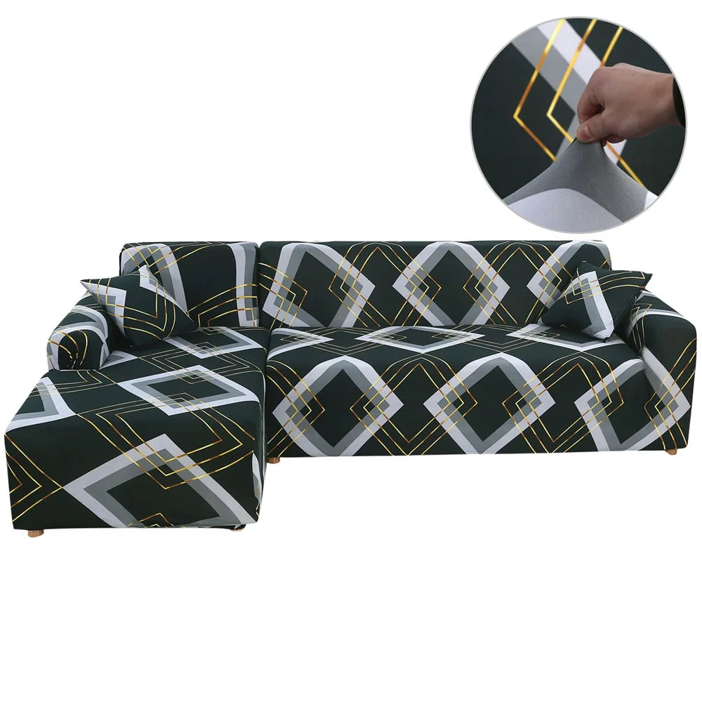 2 Pieces Polyester Fabric Stretch Slipcovers for L Shape Sectional Sofa D5612