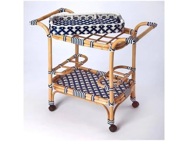 Blue White Rattan Bar Cart E52912