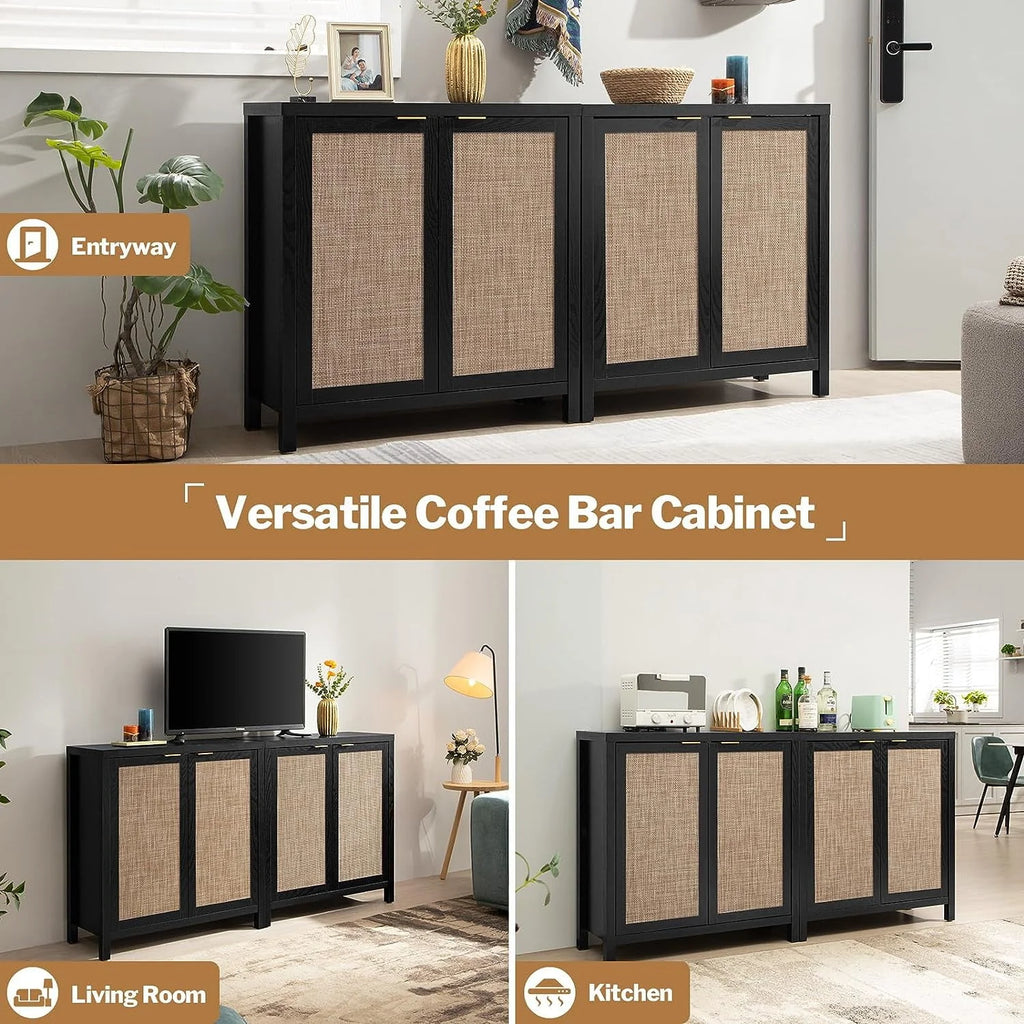 Set of 2 Rattan Cabinet with Doors W58980