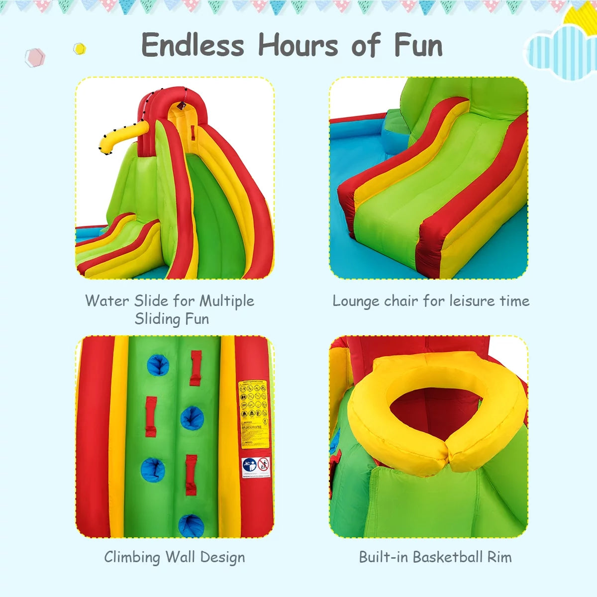 Kids Inflatable Water Slide Park with Splash Pool D451