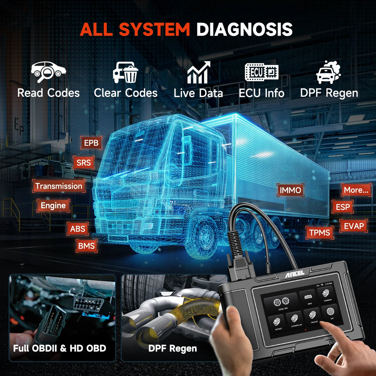 Diesel Truck Scanner Heavy Duty Diagnostic Tool Code Reader E989