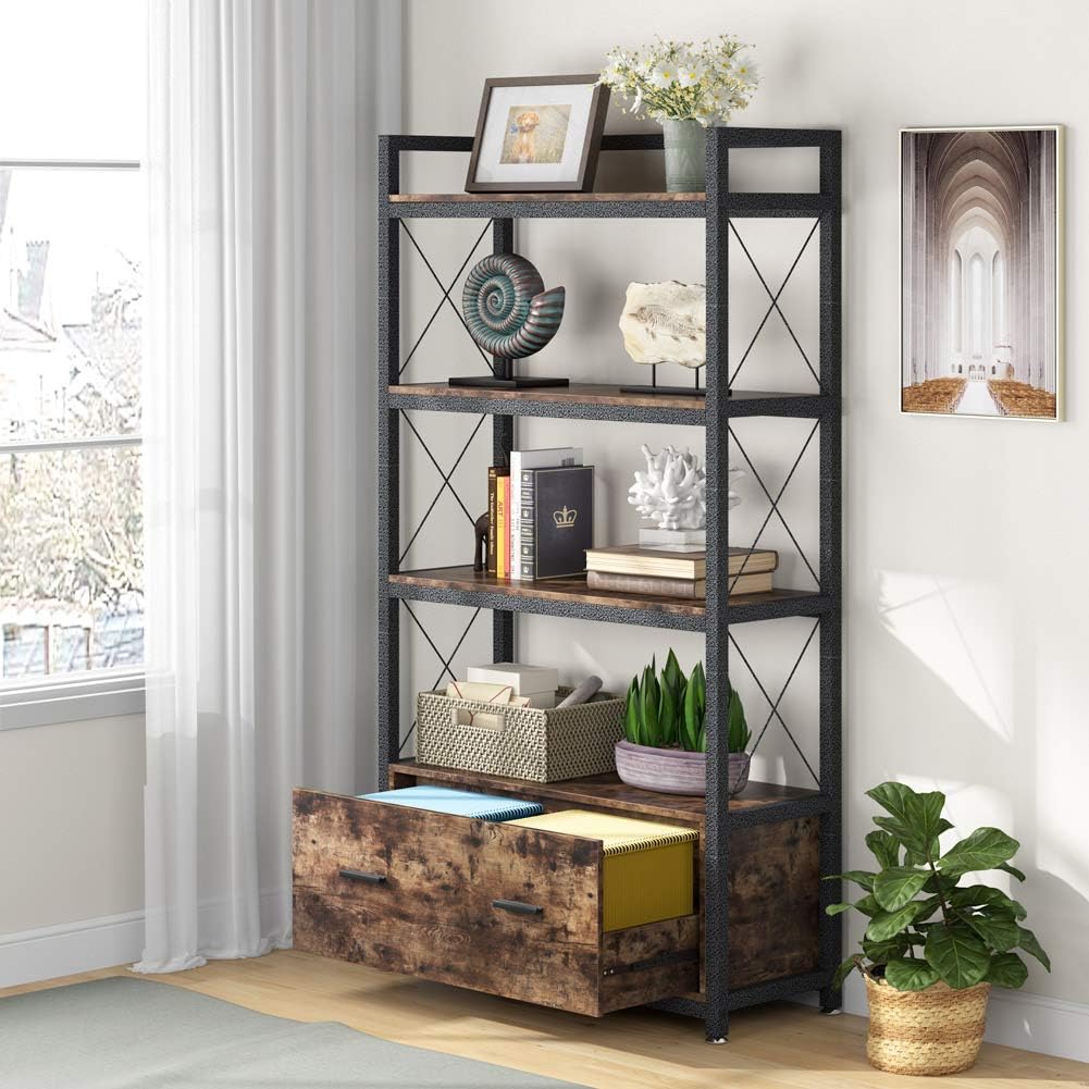 Lateral Filing Cabinet with Open Storage Shelves E31311