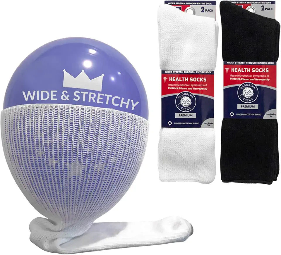 4 Pairs Extra Wide Diabetic Mid Calf Socks Black White K548