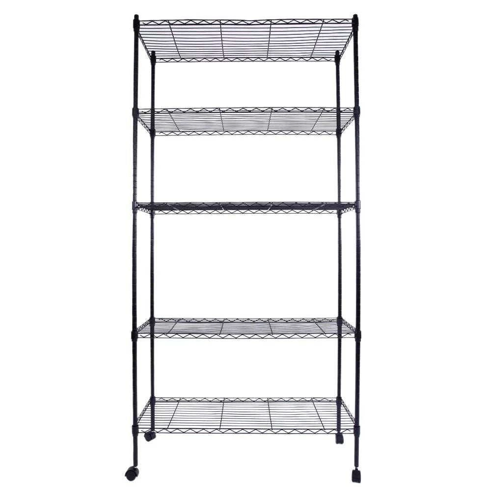 5-Shelf Black Wire Shelving Unit with Wheels W47872