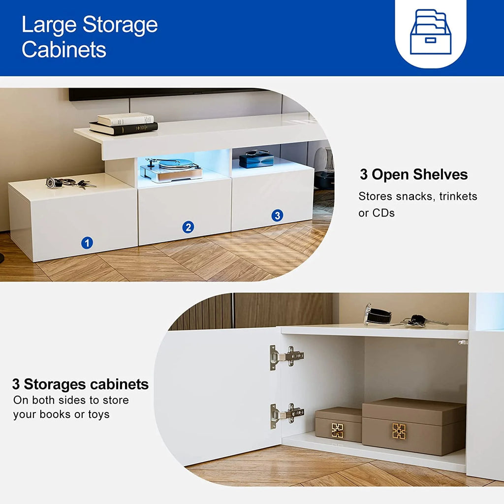 White High Glossy LED TV Stand with 3 Cabinets I87787