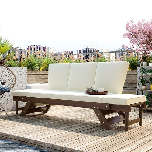 Gray Solid Wood Patio Daybed Sofa with Pillows W909