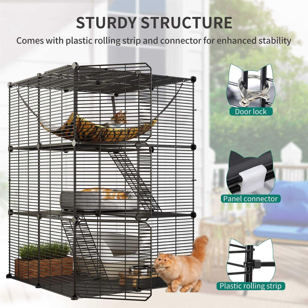 Cat Cage Indoor Cat Enclosures DIY Cat Playpen Metal Kennel with Extra Large Hammock K2298
