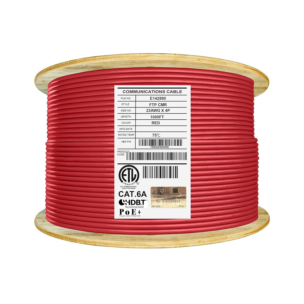 Cat6A Shielded Riser 1000ft FTP 23AWG Solid Bare Copper Ethernet Cable Reel Blue E985