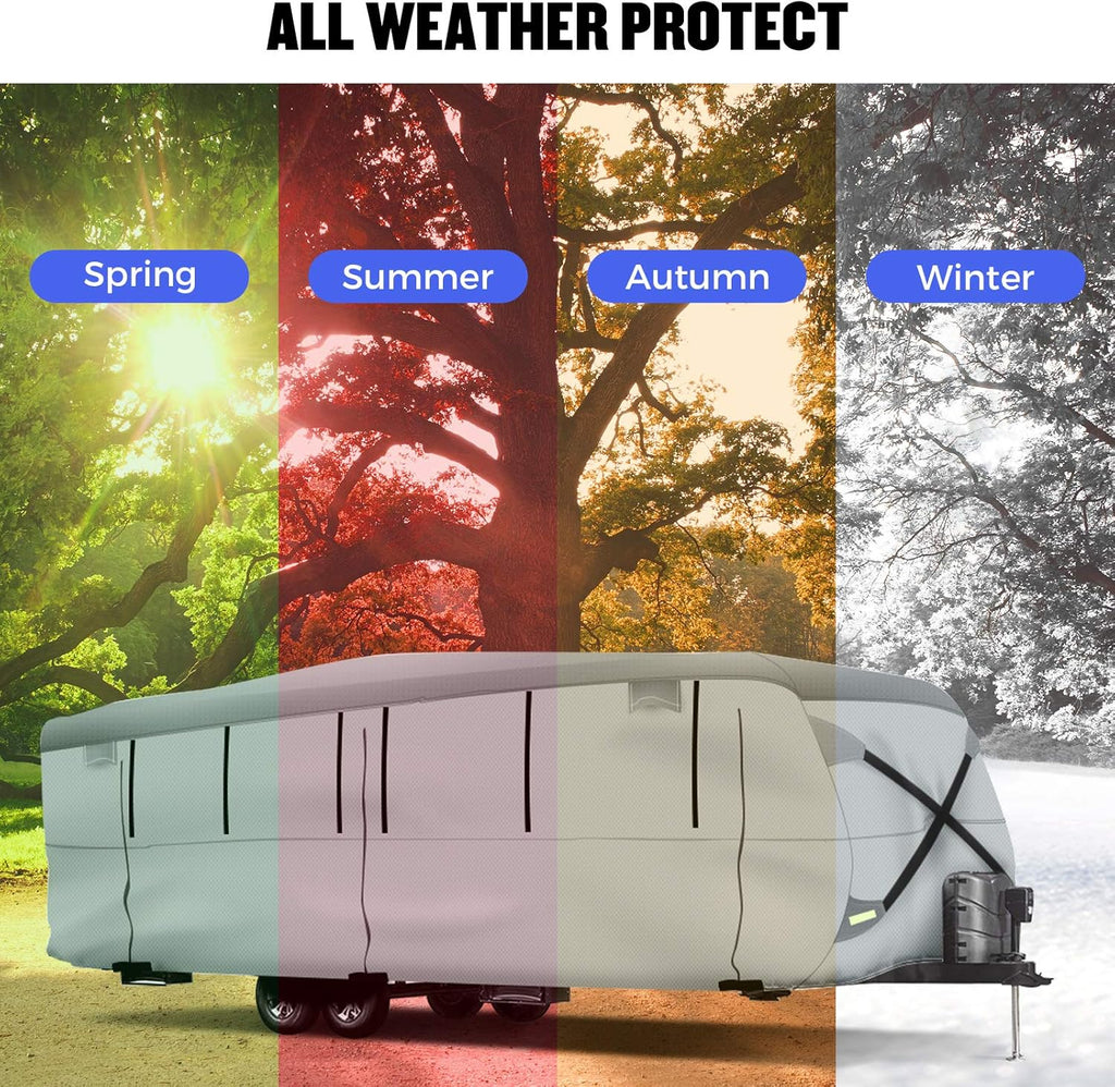 Gray Waterproof 4 Layers RV Cover with Jack Cover & Patch Kit X8175