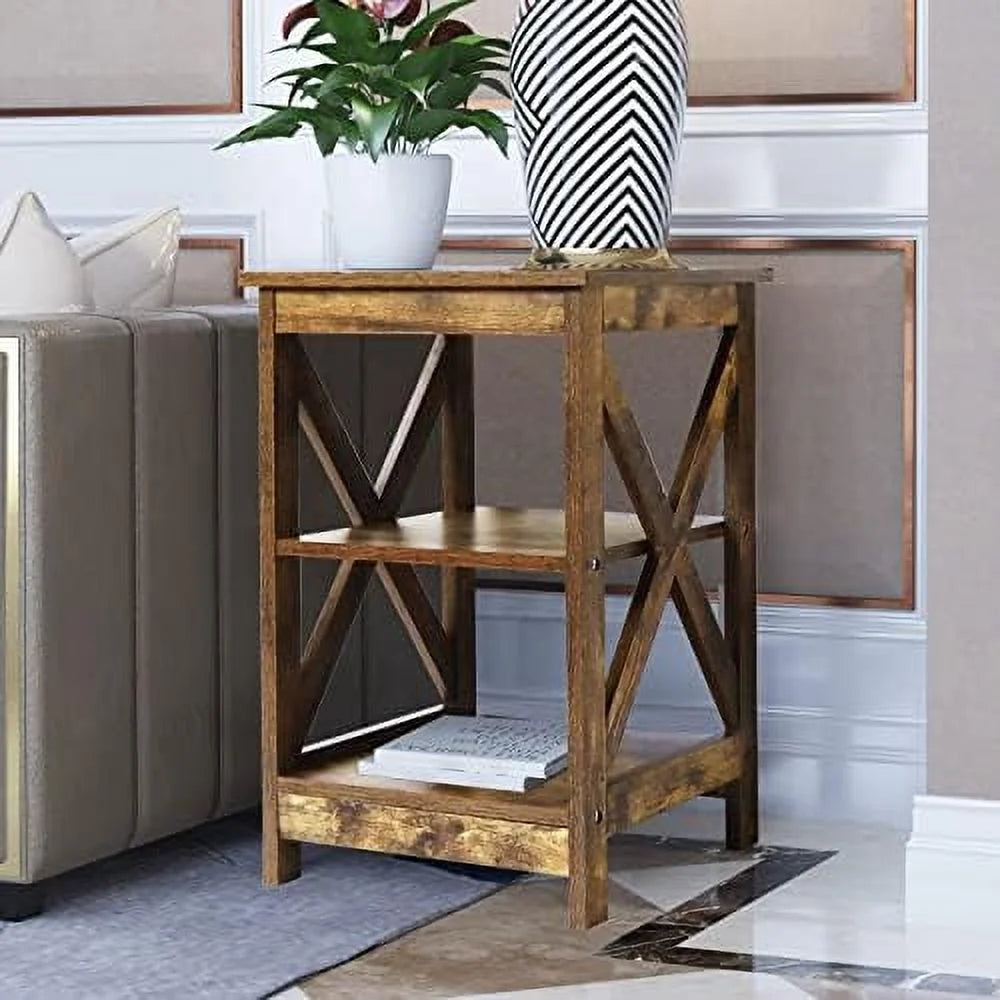 Modern Farmhouse Wood End Table with 3-Tier R638