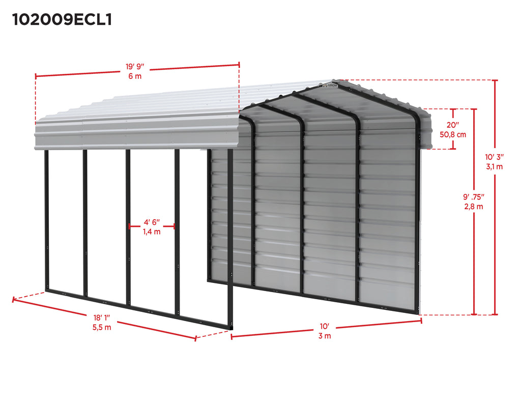 Galvanized Steel Carport Kit, 10' x 20' x 9' V8361