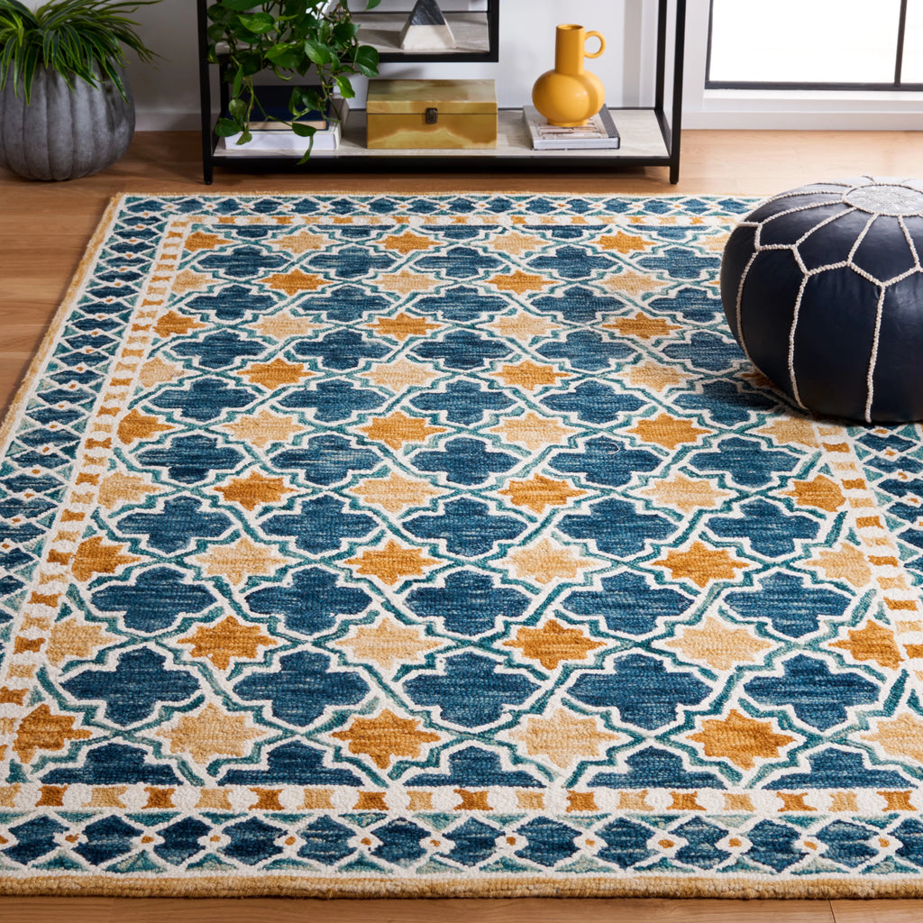 Navy Yellow Geometric Area Rug 3' x 5' F353688