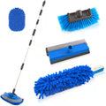 Car Wash Brush with Long Handle, 12" Blue Brush Head, Water Flow Extension Pole with ON/OFF Switch, Hose Attachment, Pack of 2 J9493