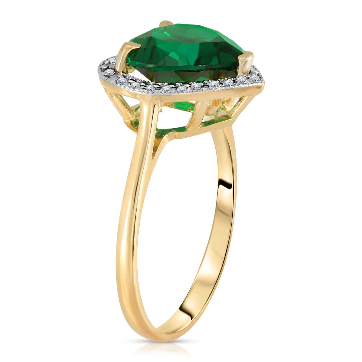 14K Solid Yellow Gold Emerald Natural Diamonds Halo Ring Q351027