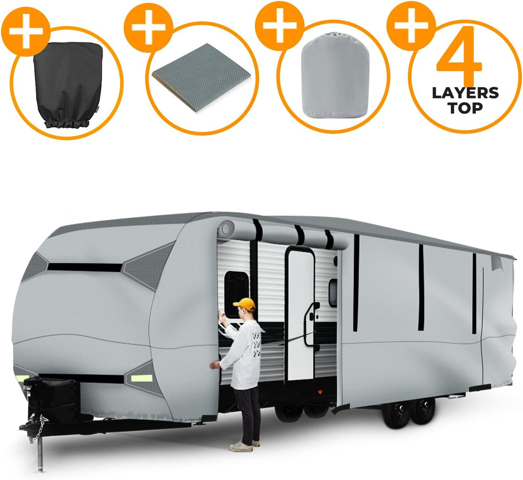 Gray Waterproof 4 Layers RV Cover with Jack Cover & Patch Kit X8175