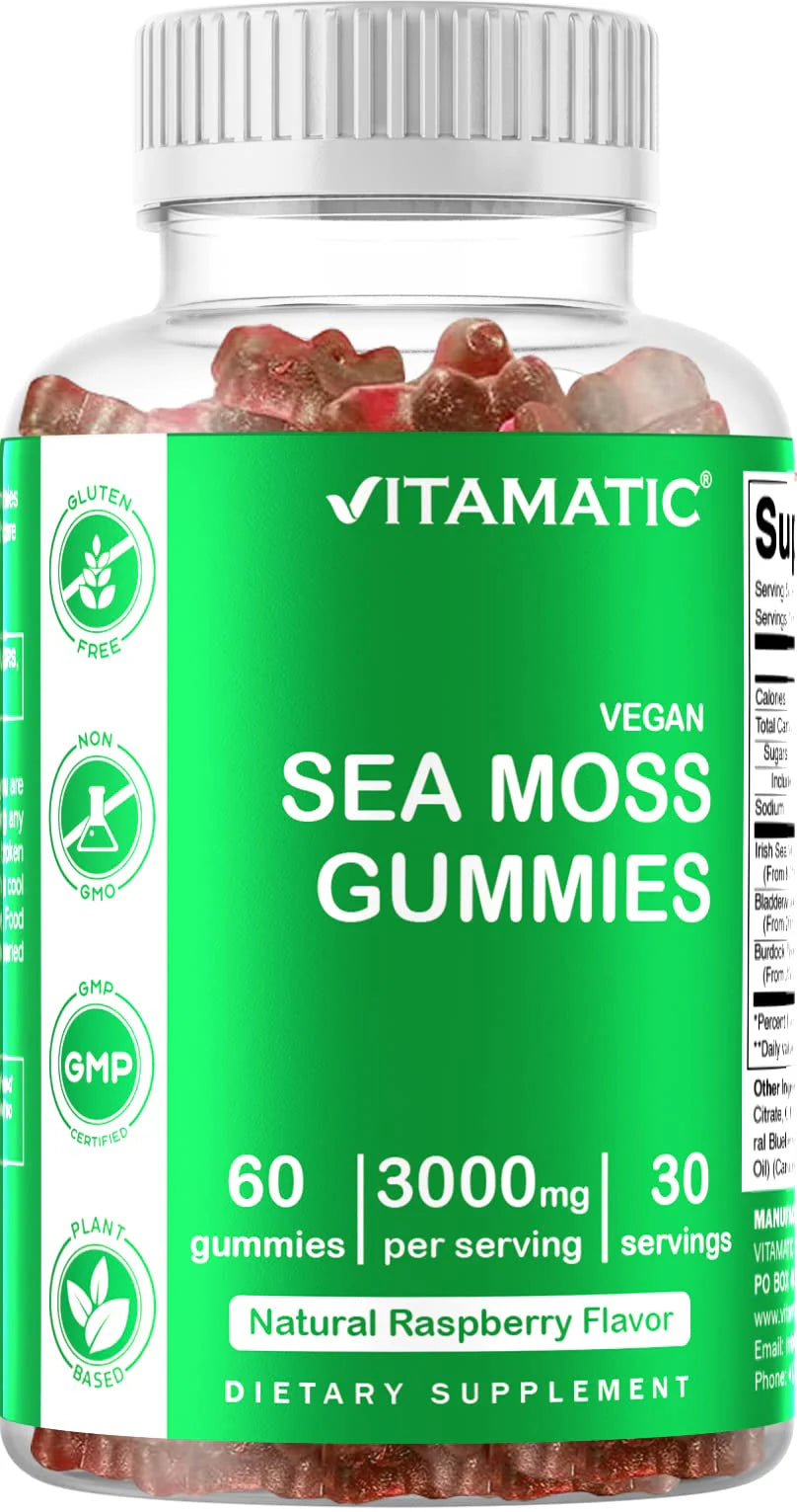 Irish Sea Moss Gummies 3000 mg 60 Vegan Gummies with Bladderwrack & Burdock Root J289