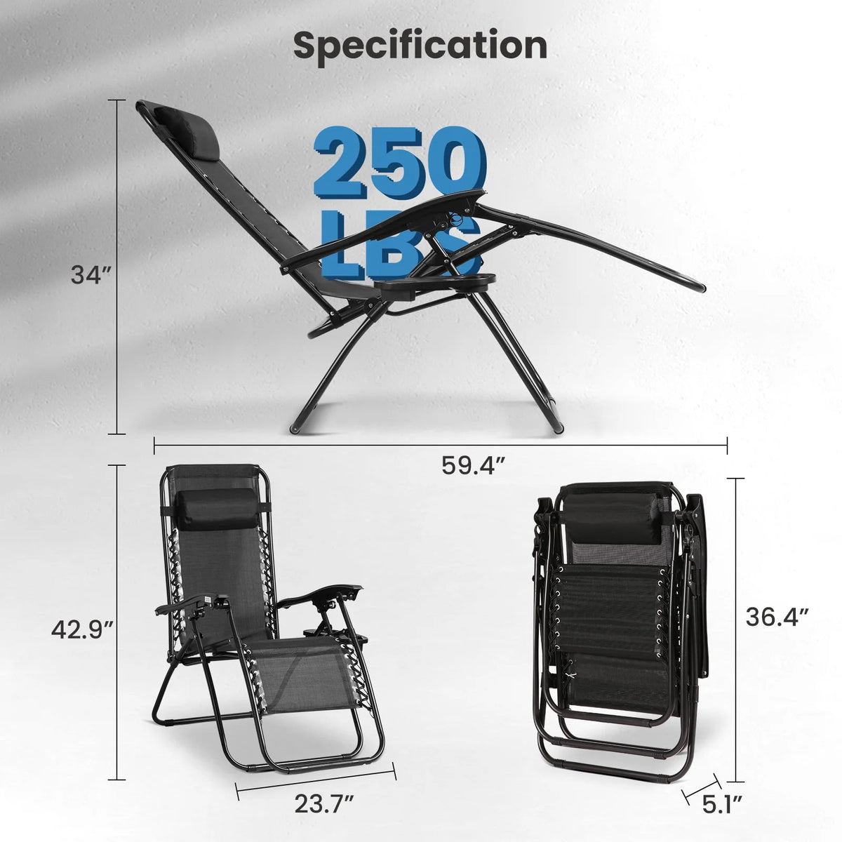 Set of 2 Black Zero Gravity Chair W55942