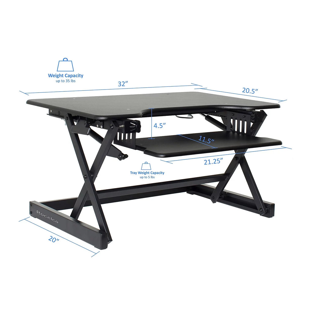 32" Height Adjustable Standing Desk Converter in Black T564