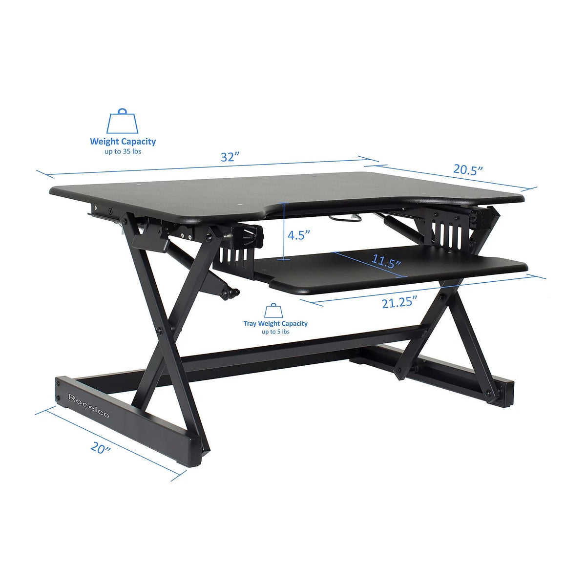 32" Height Adjustable Standing Desk Converter in Black T564