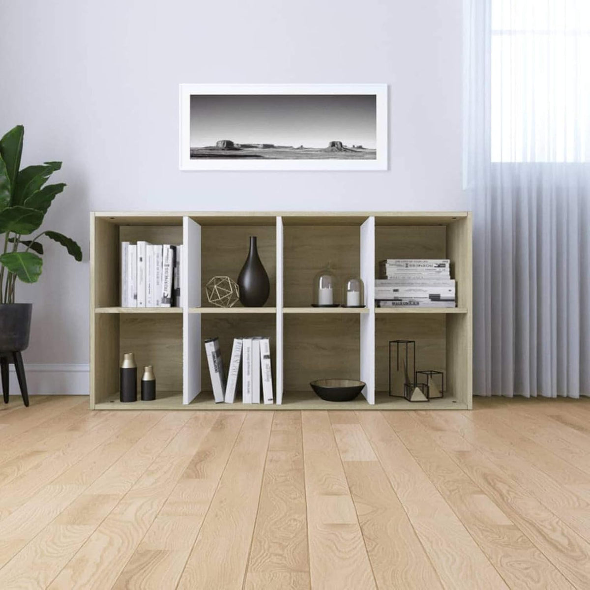 White and Sonoma Oak Book Cabinet Sideboard 26inch x11.8inch x51.2inch E66302