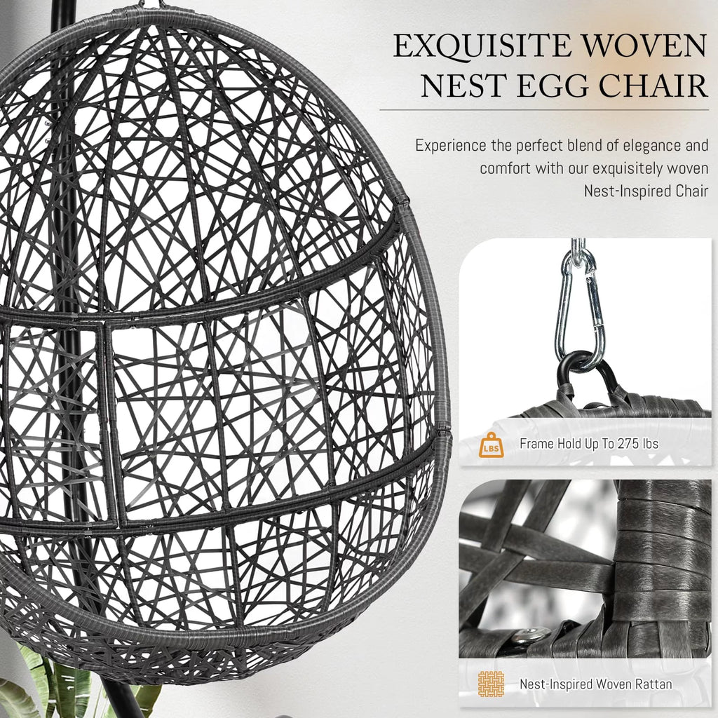 Oversized Black Hanging Swing Egg Chair with Stand W184