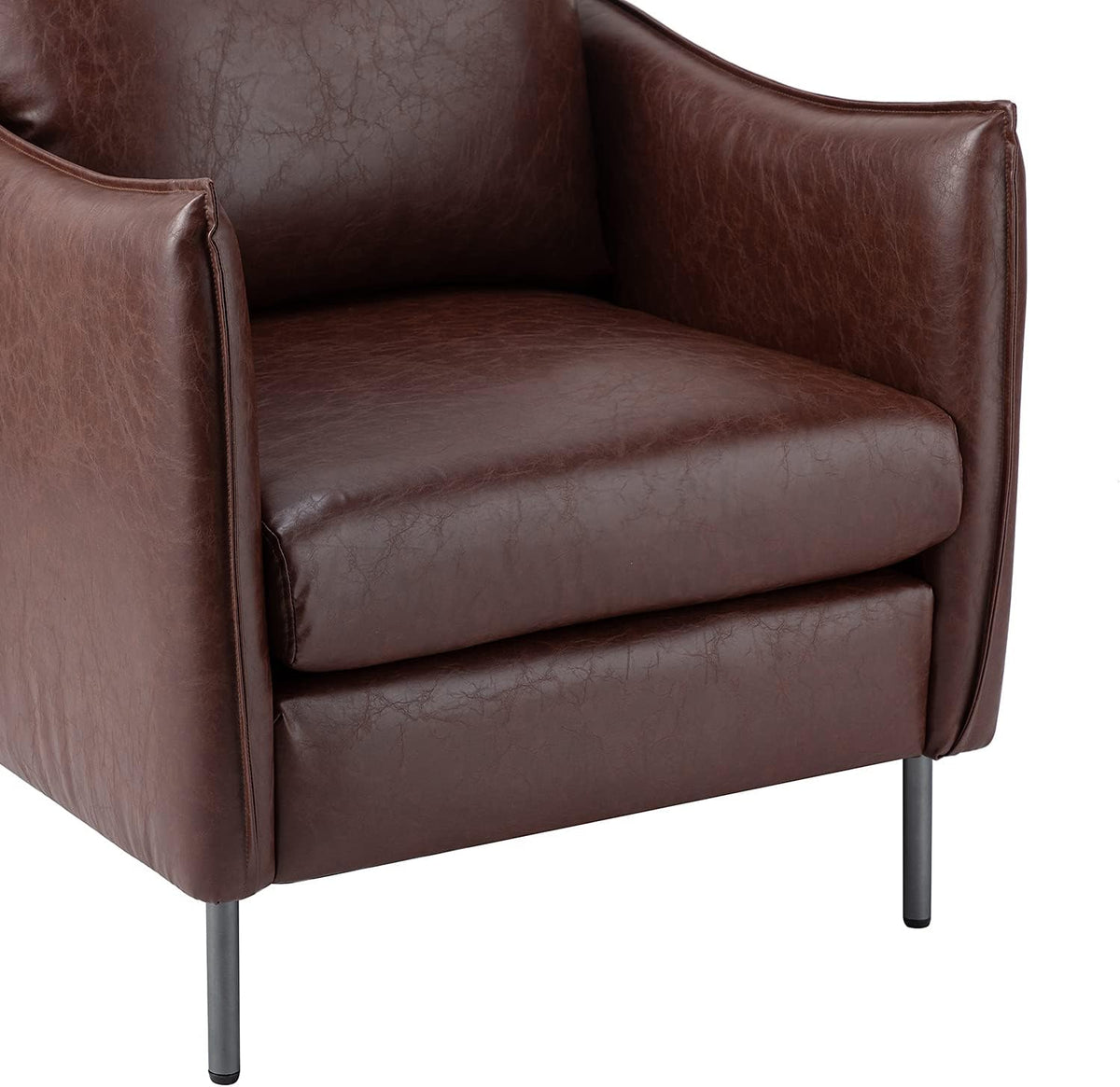 Brown Faux Leather Armchair with Moveable Cushion P137