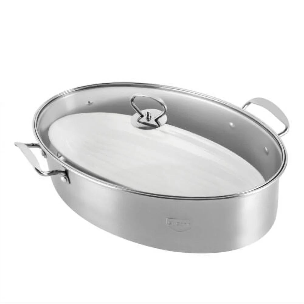 Stainless Steel Fish Steamer Pot with Glass Lid J926827