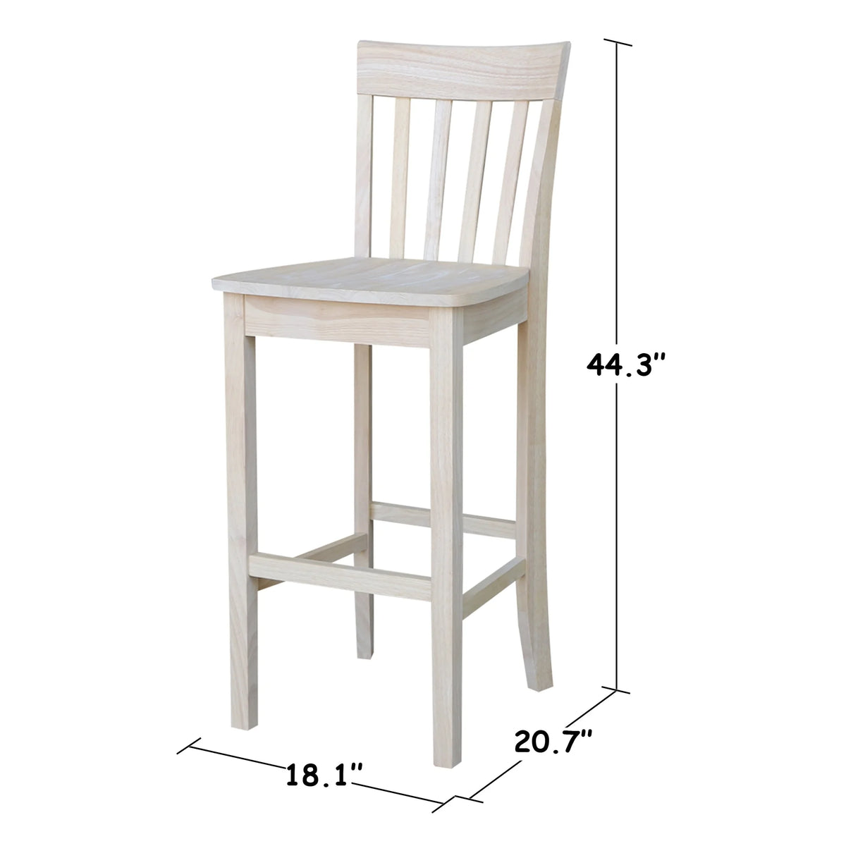 Unfinished Solid Parawood Slatback Counter Height Stool F1631