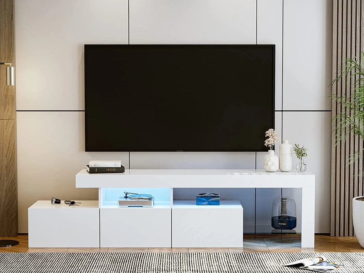 White High Glossy LED TV Stand with 3 Cabinets I87787
