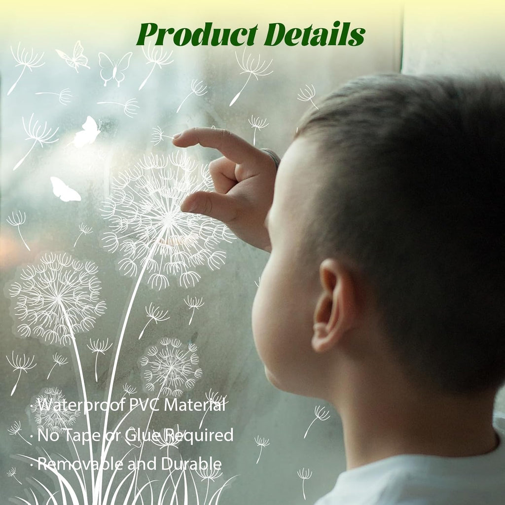 White Dandelion Window Clings Flying Flower Butterflies Window Sticker Self-Adhesive Decals P935801