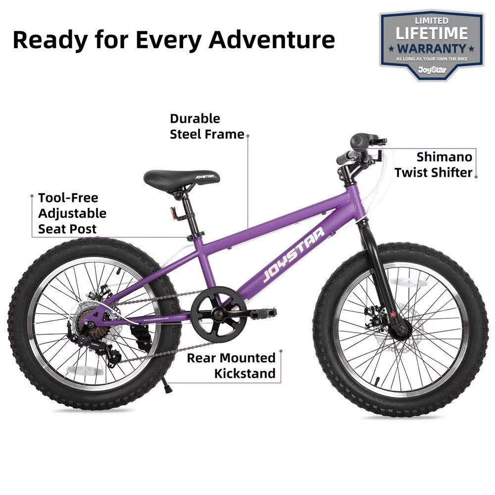 20 Inch 7 Speed Disc Brakes Fat Tire Kids Mountain Bike T48386