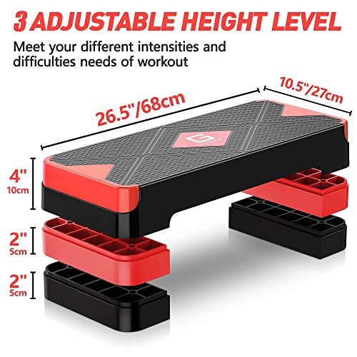 Adjustable Aerobic Step Platform, 26.5" Step Deck with 4” 6” 8” Risers E793