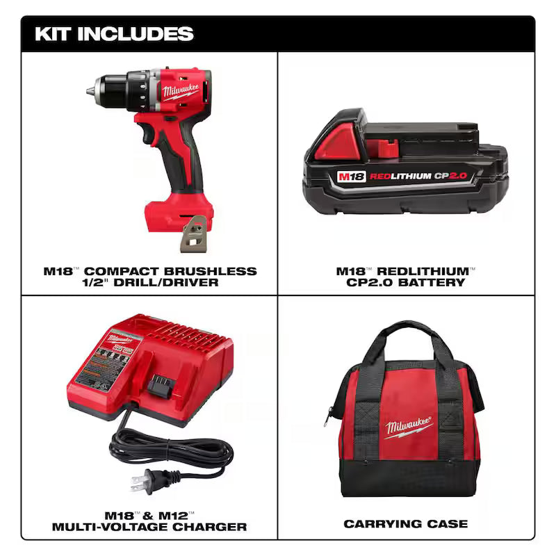 18-Volt Brushless Cordless Compact Drill/Driver Combo Kit with Titanium Drill Bit Set U30163