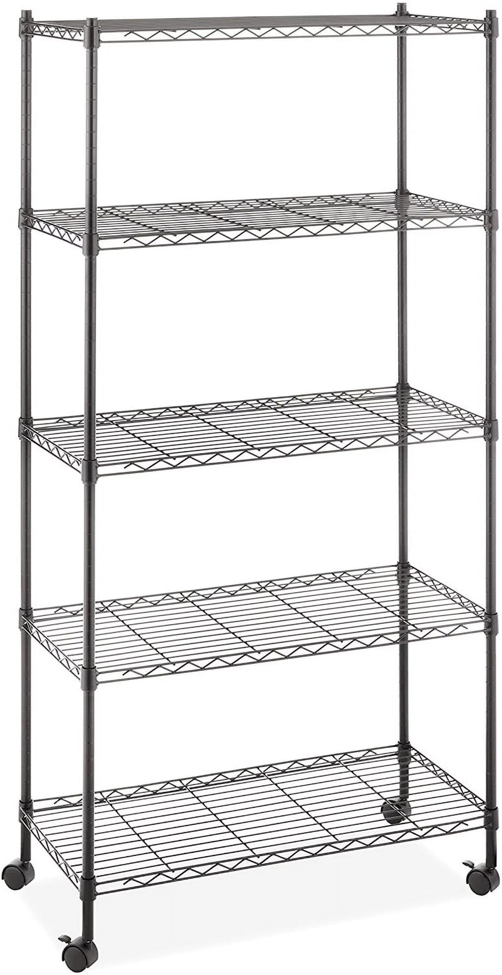 5-Shelf Black Wire Shelving Unit with Wheels W47872