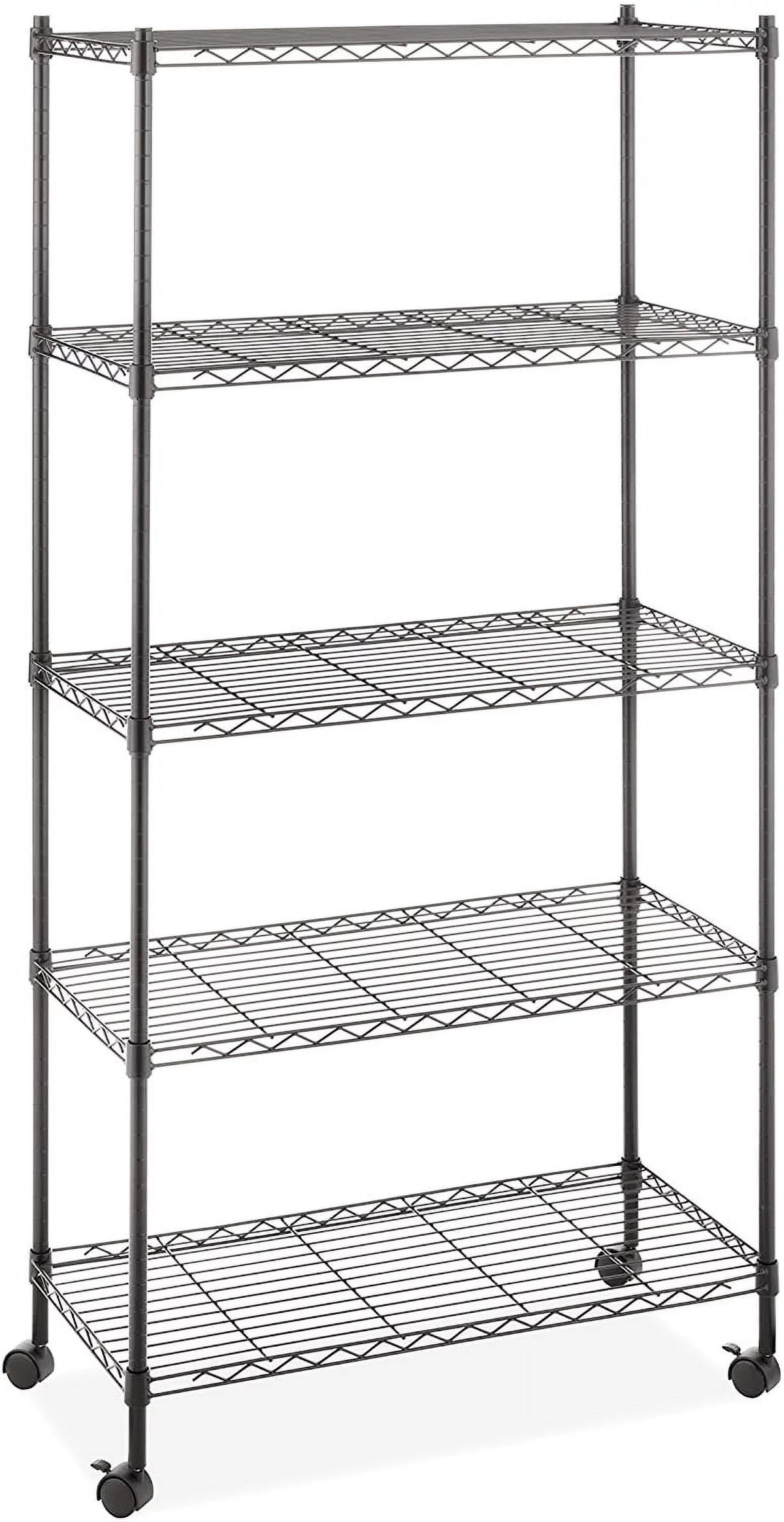 5-Shelf Black Wire Shelving Unit with Wheels W47872