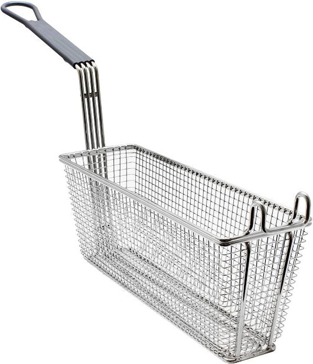 13-1/2" x 4-1/4" x 5-1/2" Rectangular Deep Fry Basket with Hook Nickel Plated Iron W679