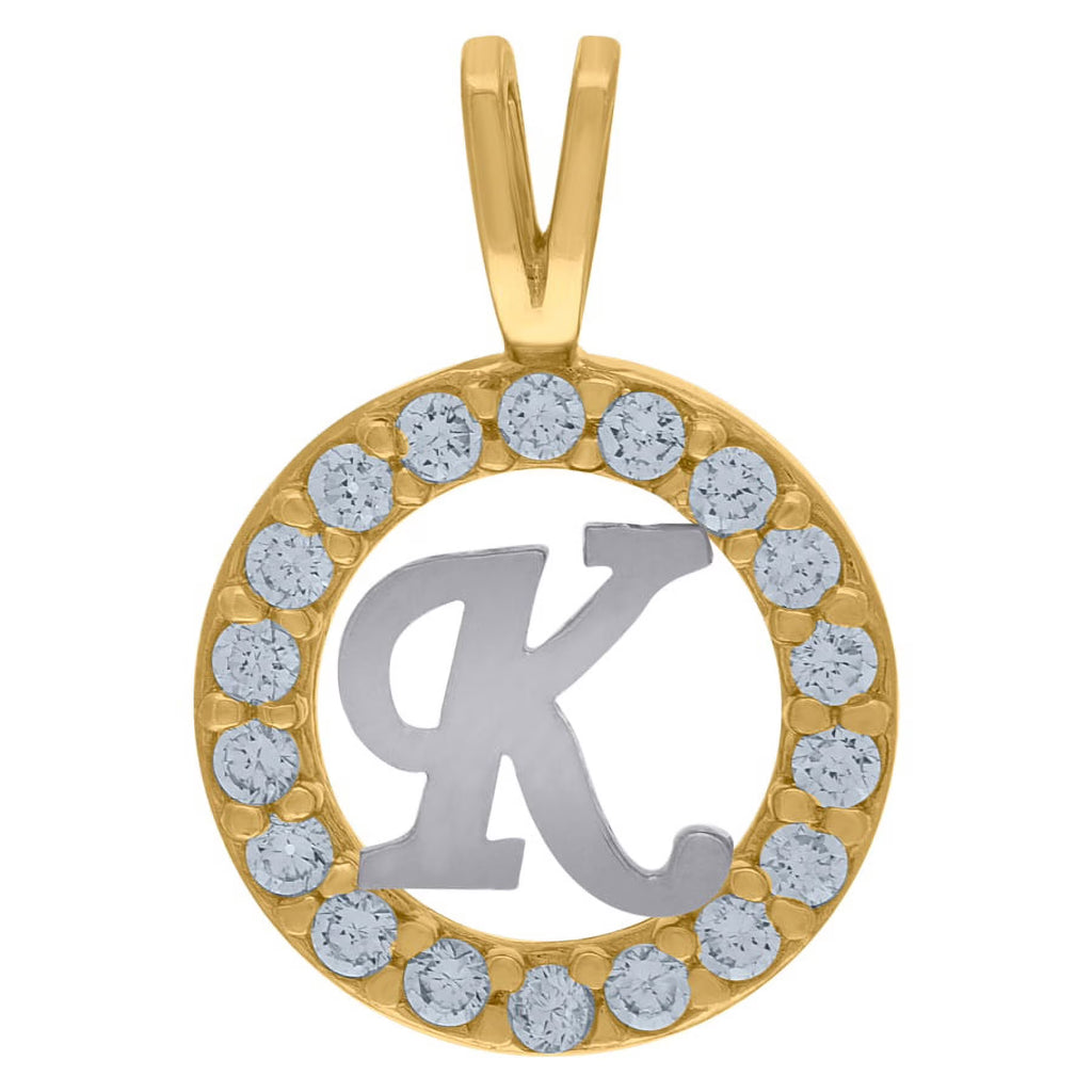 10k Two Tone Gold CZ Letter K Pendant Necklace U7103