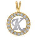 10k Two Tone Gold CZ Letter K Pendant Necklace U7103