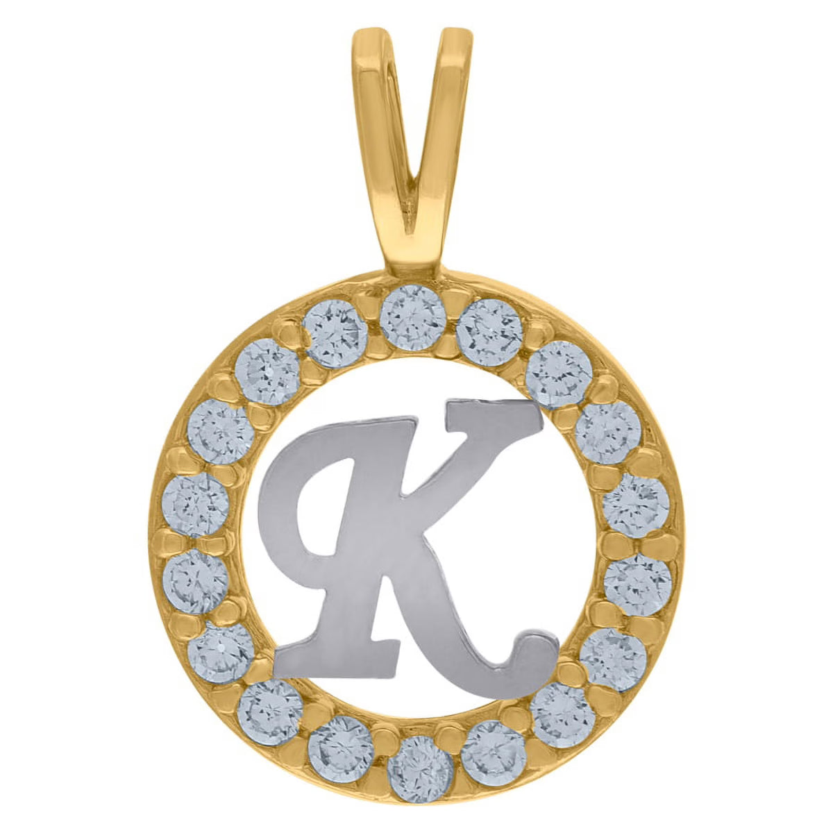 10k Two Tone Gold CZ Letter K Pendant Necklace U7103