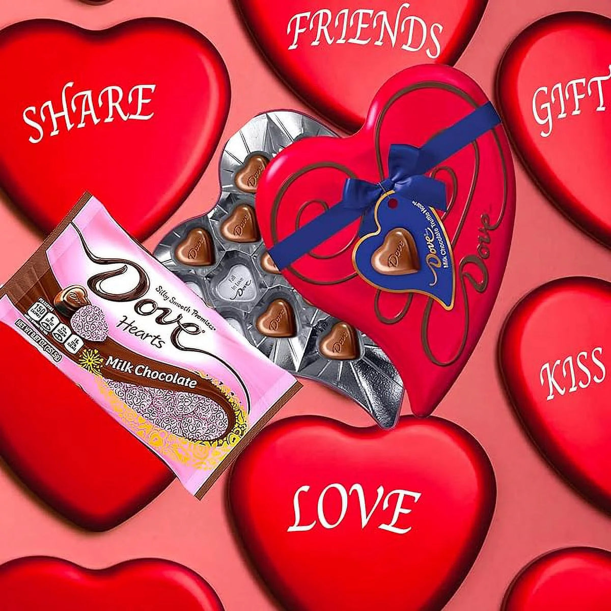 Milk Chocolate Candy Heart Tin and Milk Chocolate Bag F33813