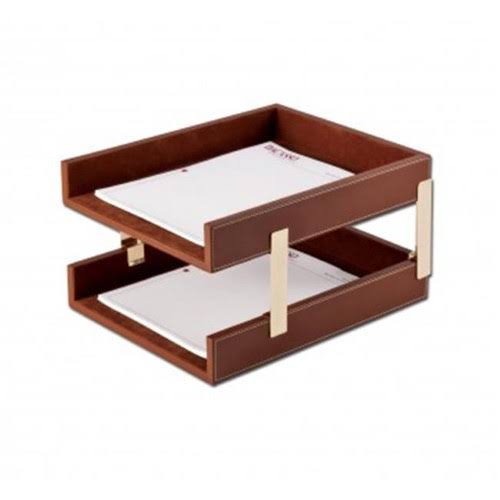Rustic Brown Leather Double Legal-Size Trays J417