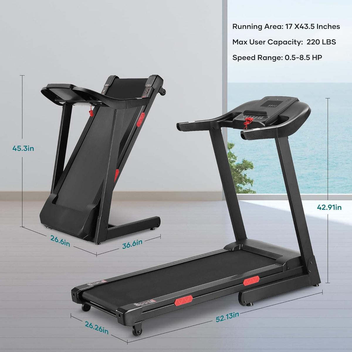Foldable Treadmill with 15% Auto Incline and Bluetooth Speaker G347