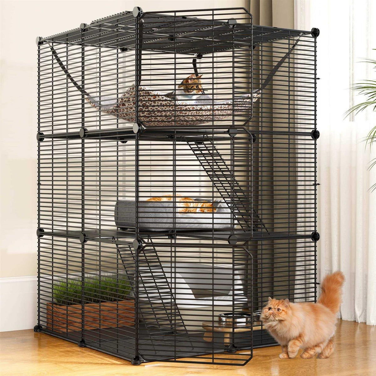 Cat Cage Indoor Cat Enclosures DIY Cat Playpen Metal Kennel with Extra Large Hammock K2298