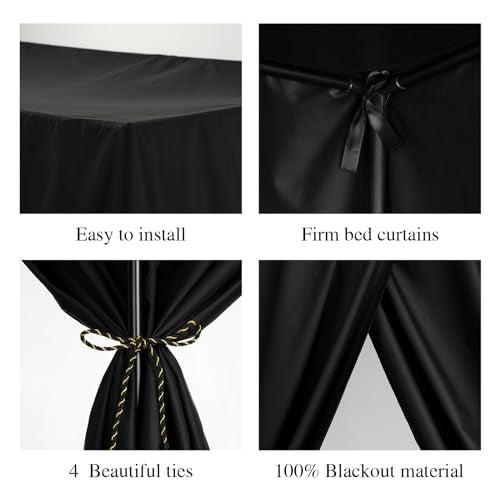 Black Queen Lightproof Bed Canopy Curtains F305