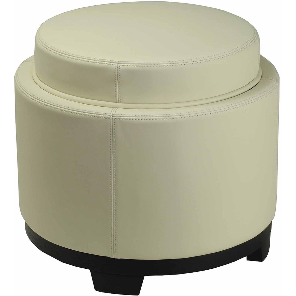 Round Beechwood Leather Storage Tray Ottoman O278