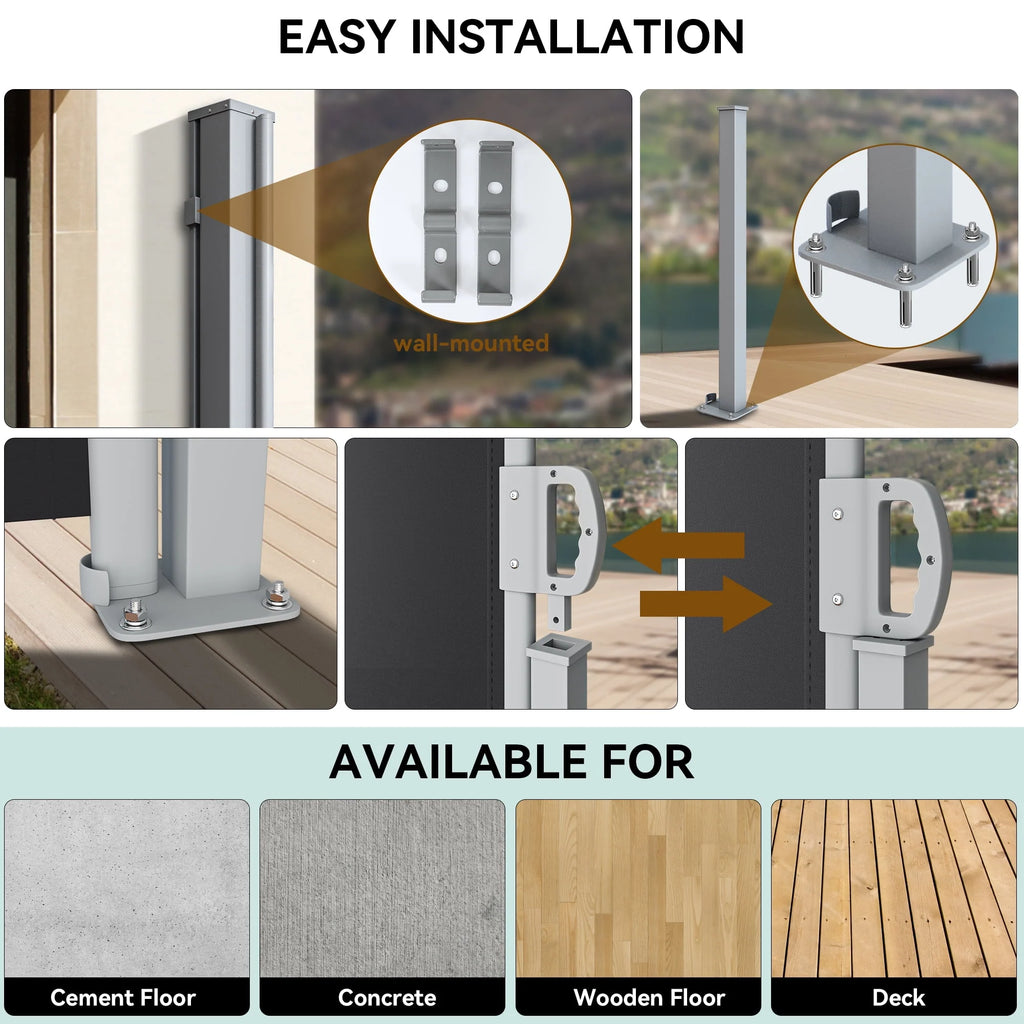 Double Side Awning 236''X 63'', Retractable Waterproof UV-Resistant Privacy Screen, Gray P50724