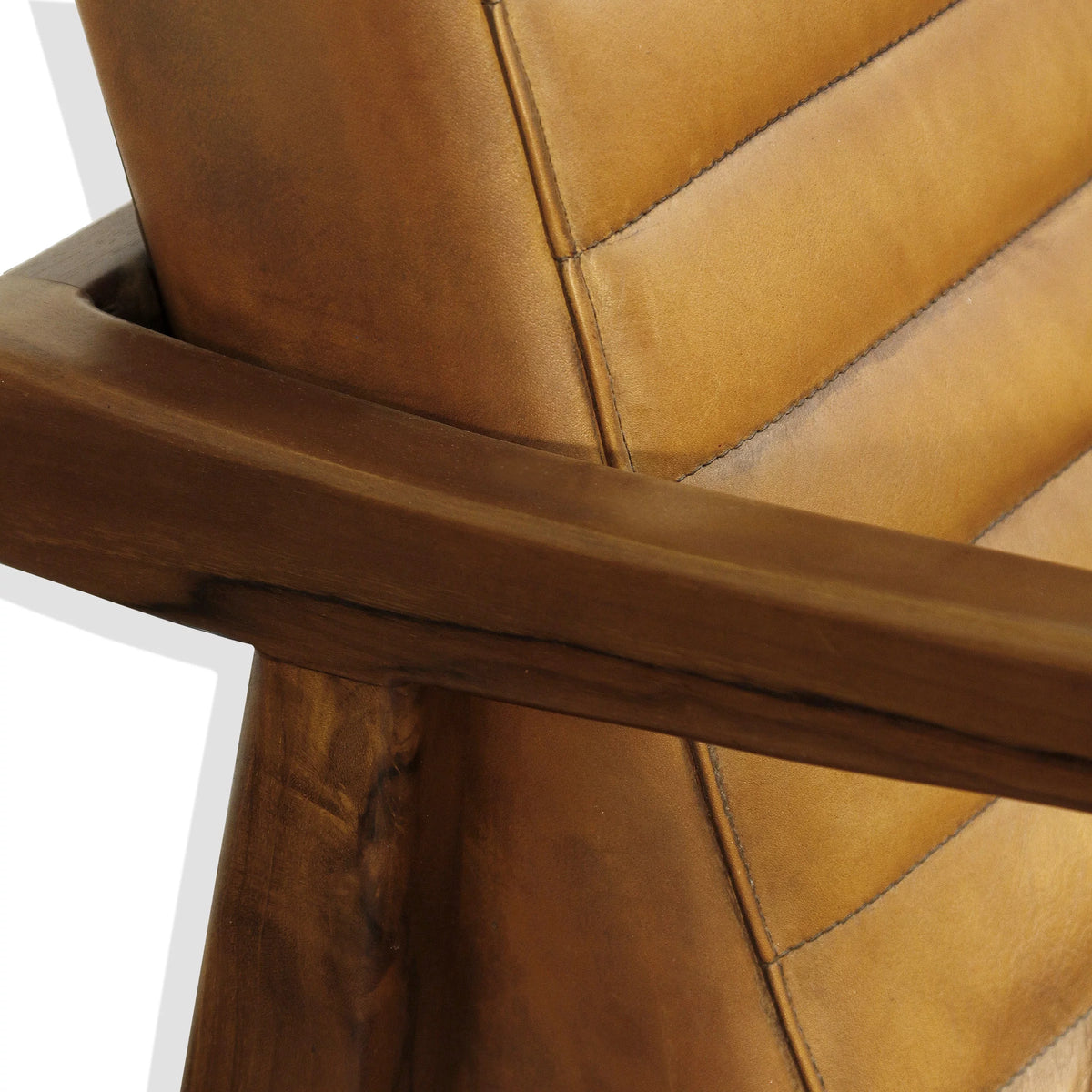 Channel Back Lounge Chair Solid Teak Wood Saddle Leather I454